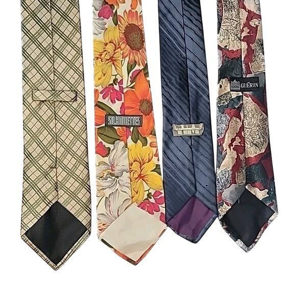 Lot of 4 Men’s Vintage Neckties Floral Striped Geometric Silk Polyester GVC - Picture 2 of 3
